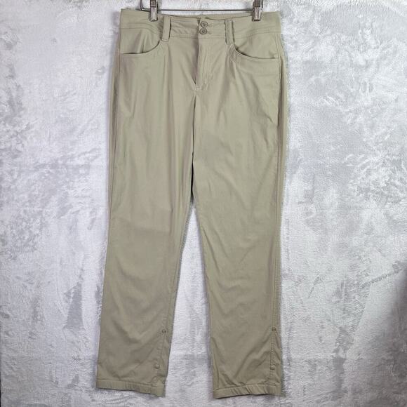 Eddie Bauer Hiking Pants Women's 8 Tan Pockets Nylon Belt Loops Button Ankles - Picture 1 of 15